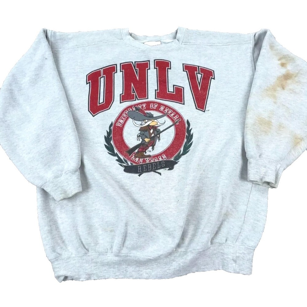Vintage UNLV Rebels Sweatshirt Men Large Gray Crew Neck Sweater 90s Y2K Galt *